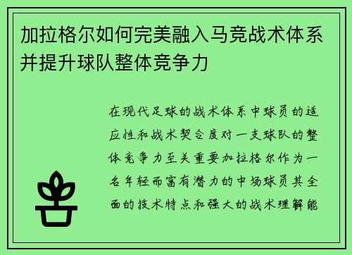 加拉格尔如何完美融入马竞战术体系并提升球队整体竞争力 加拉格尔如何完美融入马竞战术体系并提升球队整体竞争力