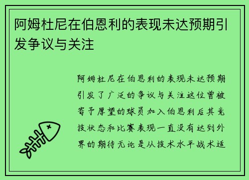 阿姆杜尼在伯恩利的表现未达预期引发争议与关注